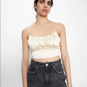 Zara Tops Zara Womens Strappy Champagne Satin Bralette Crop